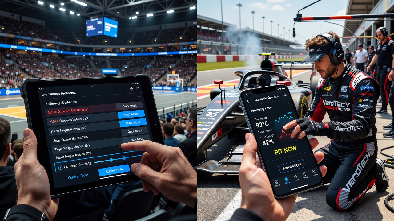 Trackside-App mit Rennverlaufsdaten und Wettoptionen auf einem mobilen Gerät