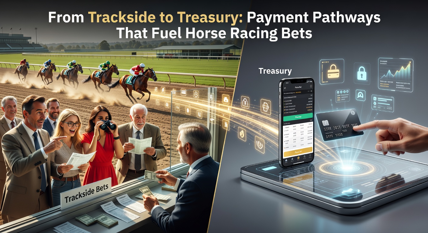 Lebendiges Pferderennen mit aufgeregten Zuschauern am Rand der Bahn, wo Wetten traditionell mit Bargeld getätigt werden