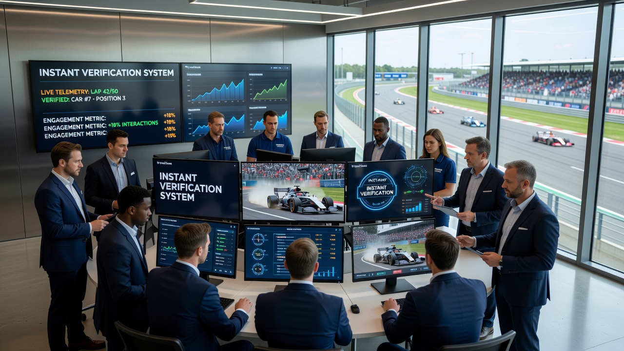 Live arena event with real-time verification interfaces enhancing audience participation